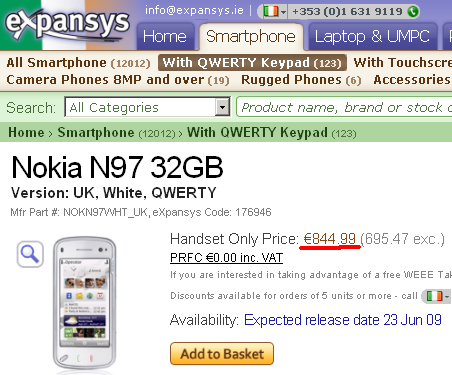  Nokia N97 gets priced