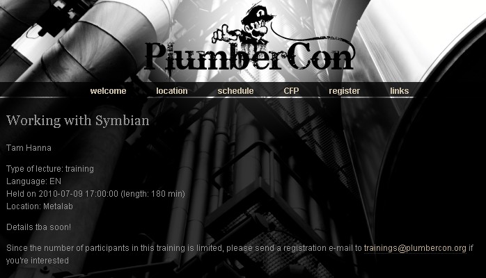 tam hanna plumbercon Want to learn about Symbian? Come to PlumberCon 2010 in Vienna
