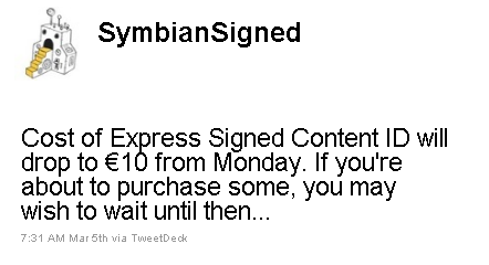 symbian signed cheap Express Signed   just 10 Euros from Monday